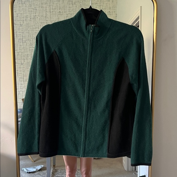 Neiman Marcus Green Cashmere full zip sweater - Picture 1 of 5
